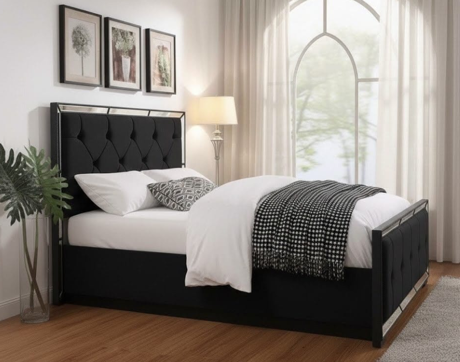 Velveteen Designer Storage Bed | Luxury Ottoman Bed